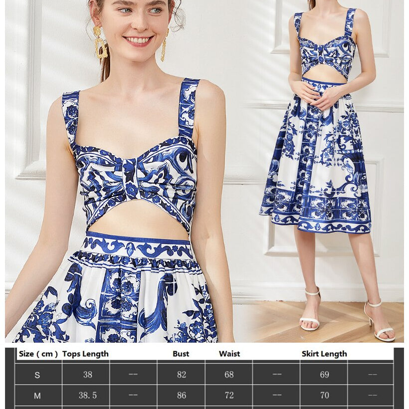 Summer Floral Dress Sets Women 2 Piece Outfit Sexy Slim Tops and Skirt Party Set 2024 Suspender Strap Suit Ballgown Frocks 4