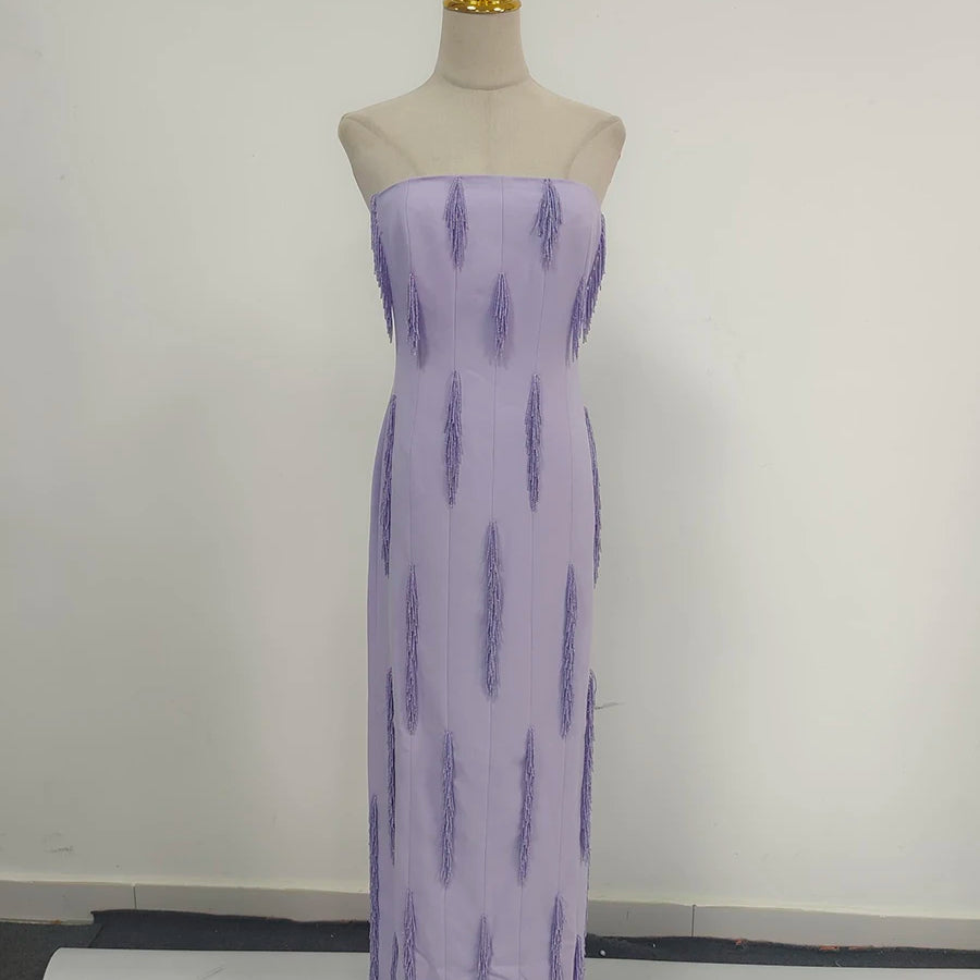 Purple Slimming Spliced Bead Elegant Dresses for Women Strapless Sleeveless Temperament Dress Female Clothing New