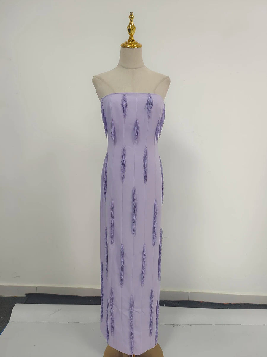 Purple Slimming Spliced Bead Elegant Dresses for Women Strapless Sleeveless Temperament Dress Female Clothing New