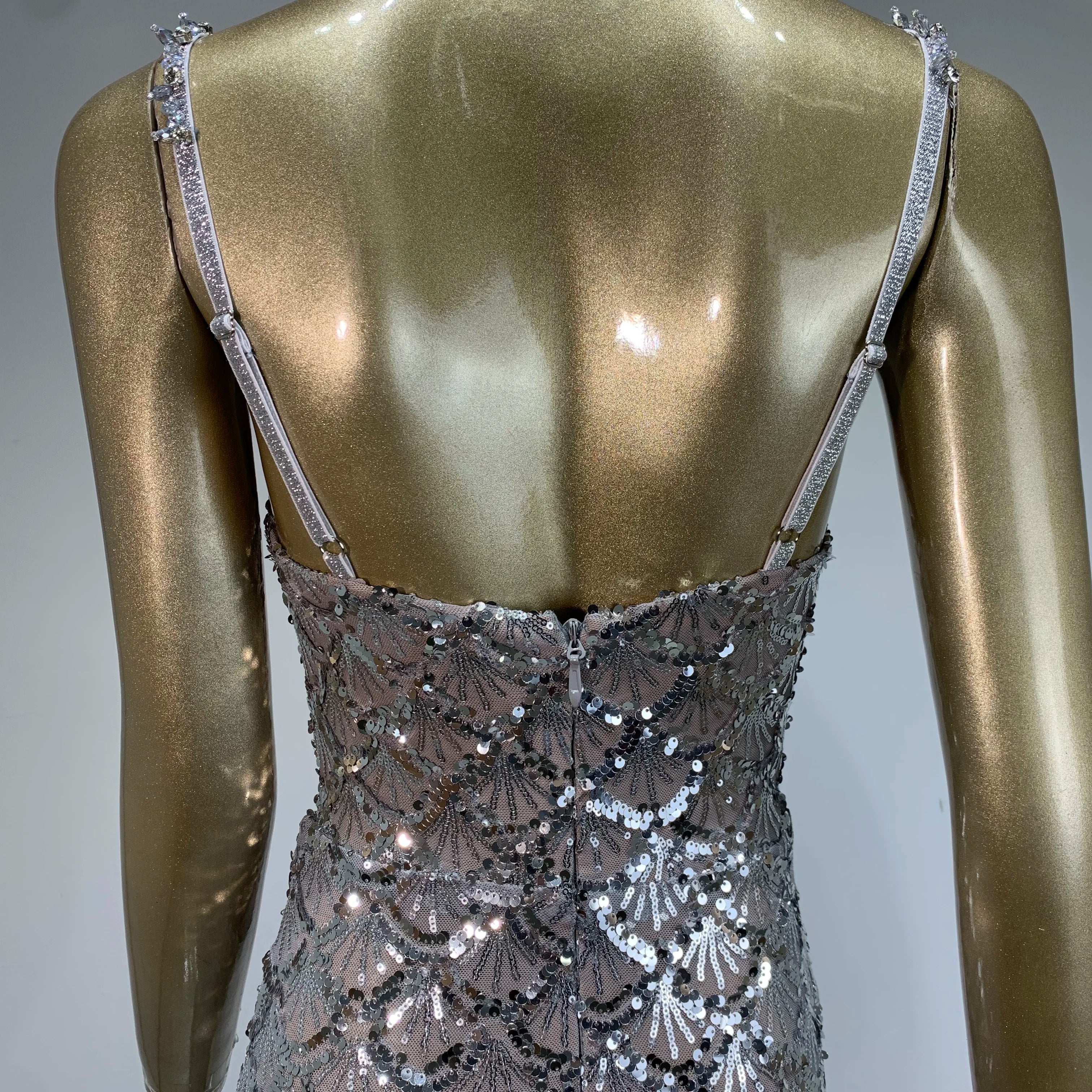 Women Sexy V Neck Backless Sequins Mesh Sparkly Silver Maxi Long Dress 2024 Elegant Party Evening Outfit Vestido