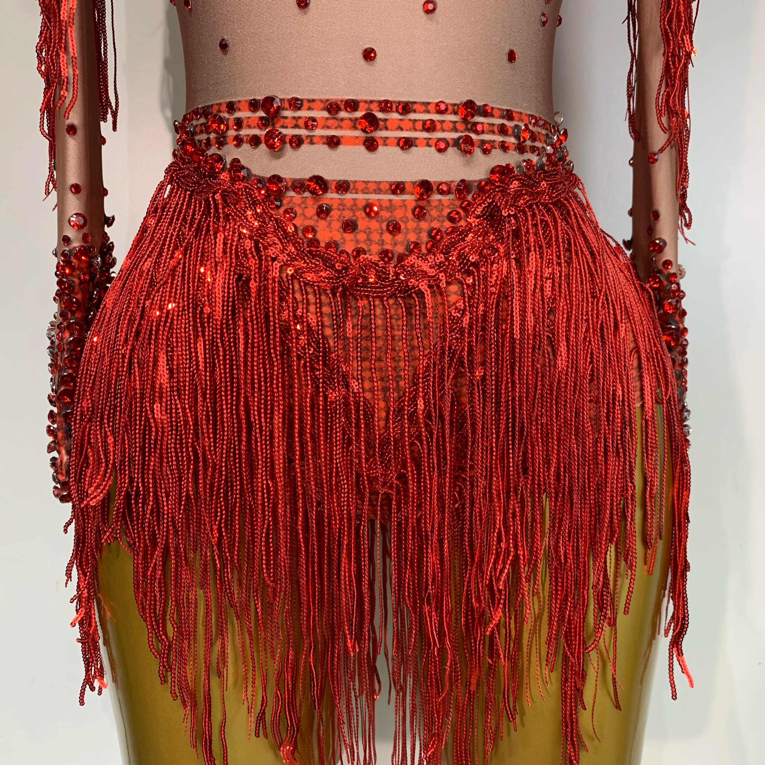 Women Sexy Elasticity Performance Dance Nightclub Rompers Singer Stage Outfit Sparkly Rhinestone Tassels Bodysuit Birthday Wear