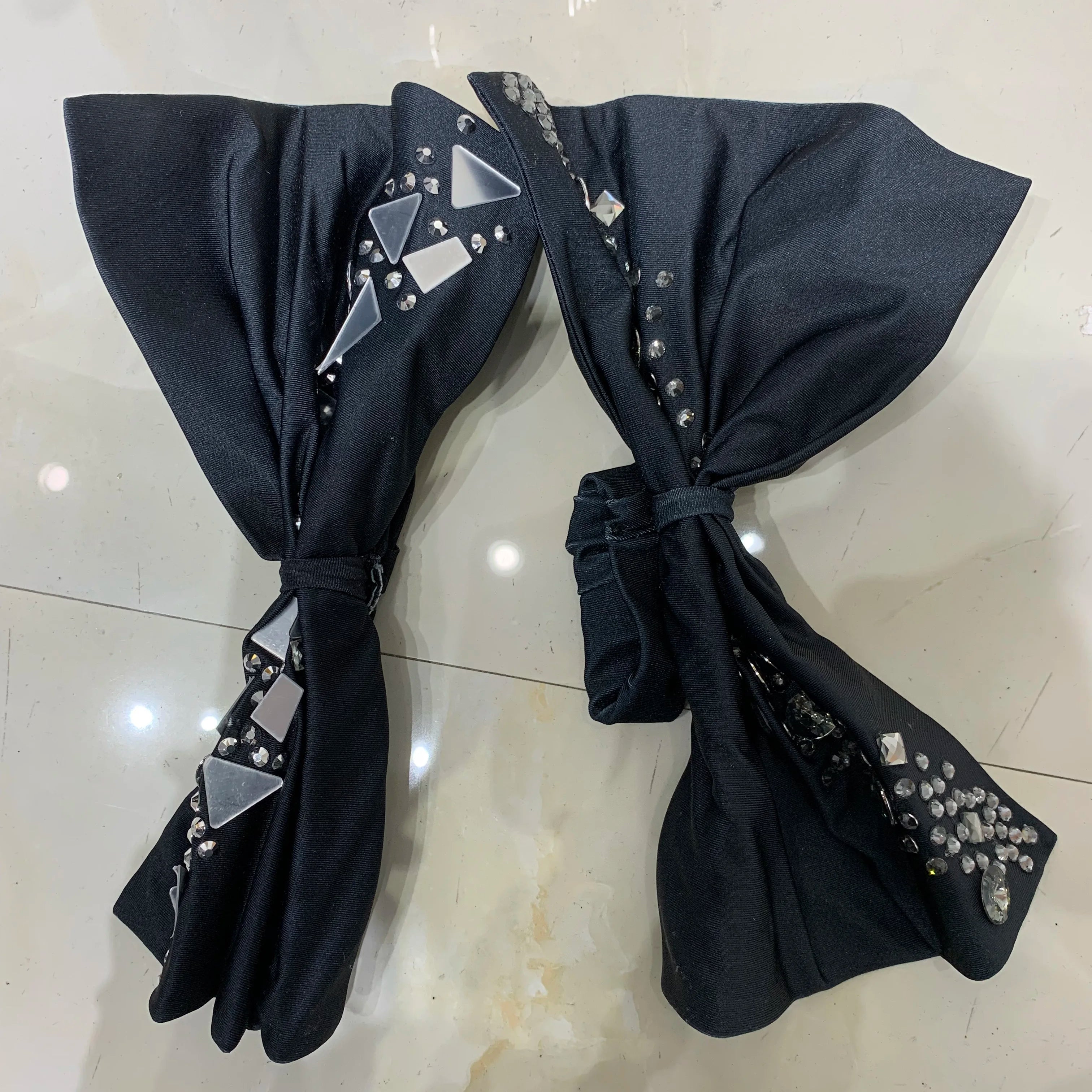 Black bowknot Lens Patchwork Dress Rhinestones Dress Women Party Long Dress Celebrate Evening Prom Dress Stage Festival Outfit