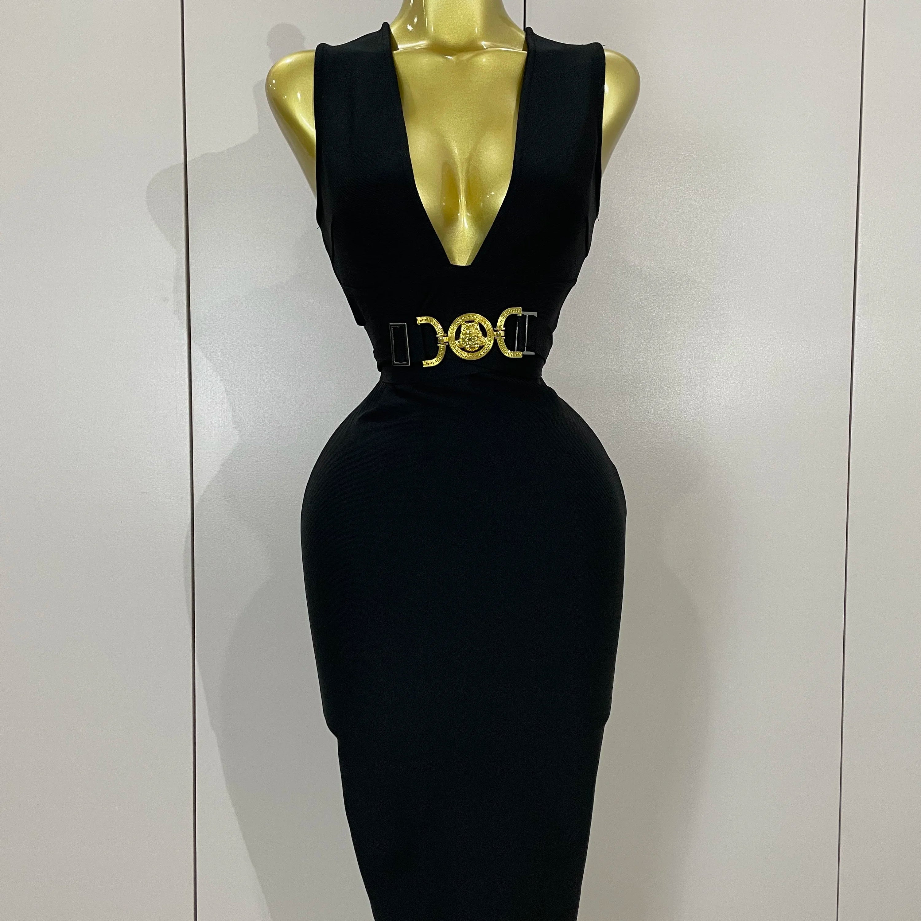 Women Elegance Sexy V-Neck Sleeveless Bodycon Bandage Dress Nightclub Party Evening Dress High Quality Luxury Birthday Dresses black