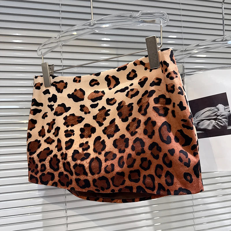 Winter New Fashion Yellow Leopard Print Short Skirt For Women Versatile Low Waist Wrapped Hip A-line Skirts 11A07921