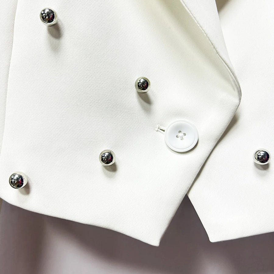 Solid Slimming Spliced Bead Fashion Short Jackets for Women Lapel Long Sleeves Temperament Jacket Female Clothing