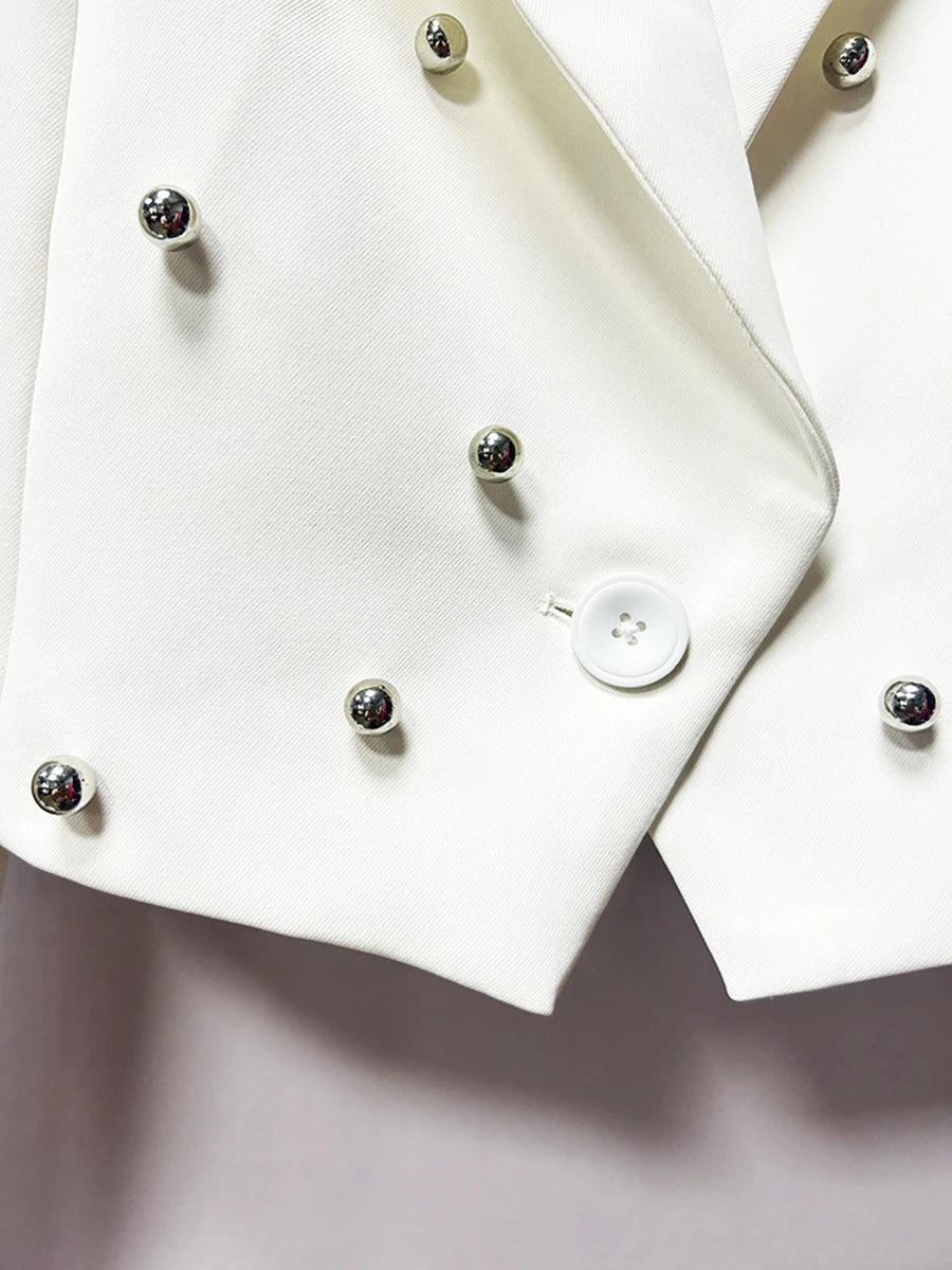 Solid Slimming Spliced Bead Fashion Short Jackets for Women Lapel Long Sleeves Temperament Jacket Female Clothing