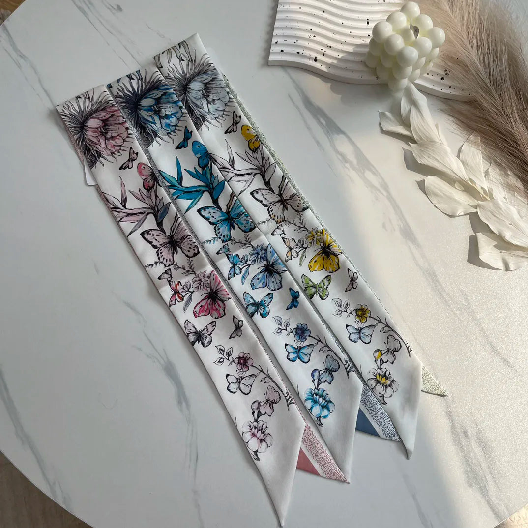 Brand CD Butterfly Around the World Women's Ribbon Scarf Twill Silk Mulberry Silk Long Small Silk Scarf Neckerchief Bags Tie