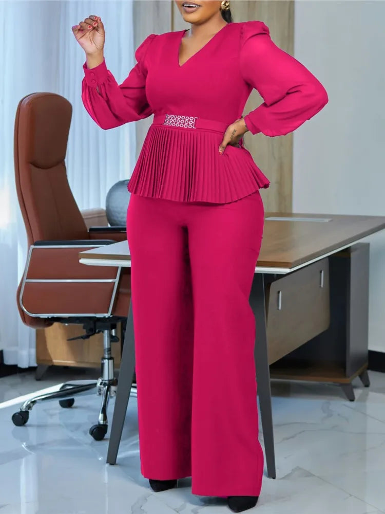 Plus Size Summer 2 Two Piece Set Women Mesh Long Sleeve See Through Fashion Ladies Blouses Loose High Waist Woman Wide Leg Pant
