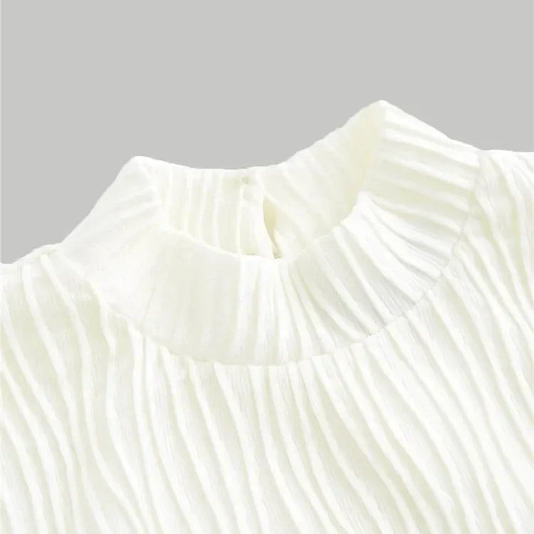 Women Textured Mock Neck Flare Long Sleeve Crop Top Fall Winter Elegant Preppy Style Y2K Rib Knit Slim T Shirt Blouse 2023