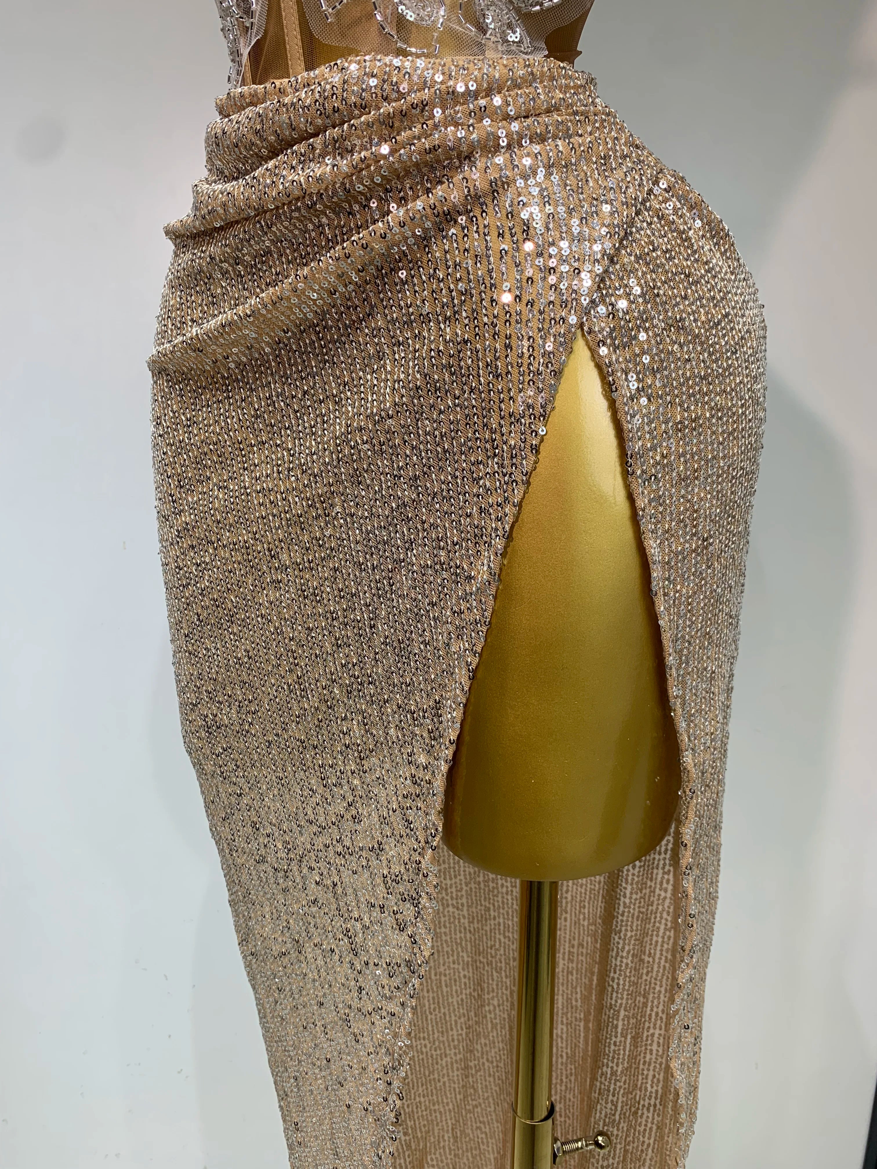 Shinning Beading Sequins Women Sexy Strapless Bodycon Two Pieces Set Celebrate Nightclub Party Luxury Birthday Stage Outfit