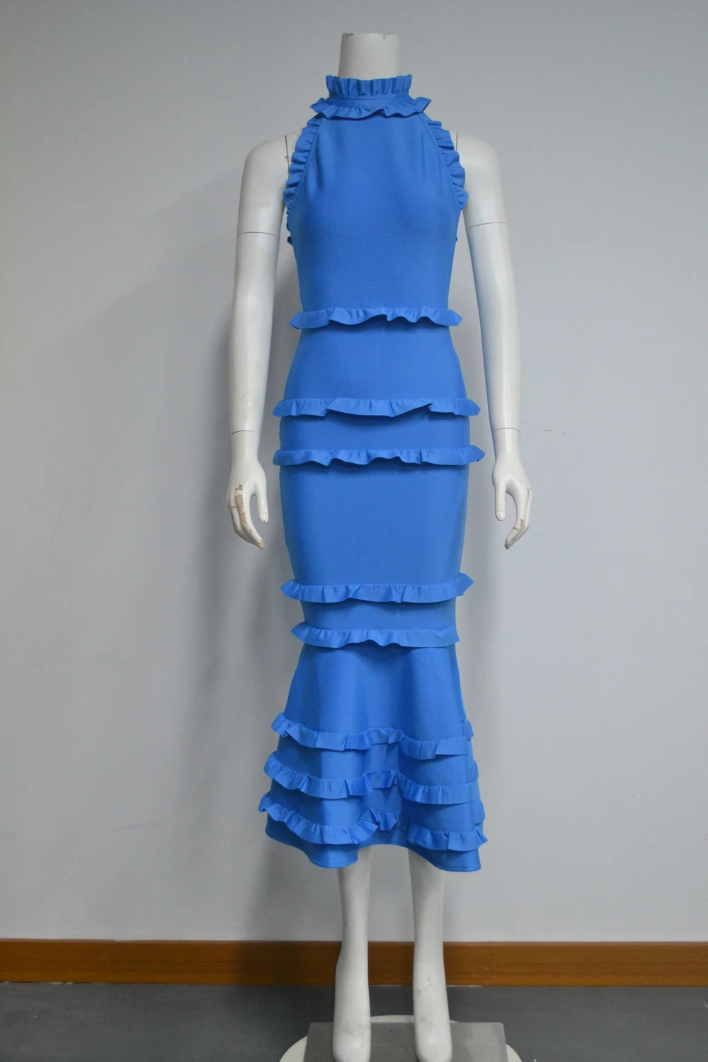 5 Colors Women Sexy Off the Shoulder Ruffles Bodycon Bandage Mermaid Dress Celebrate Evening Party Birthday Outfit Wear SKY BLUE