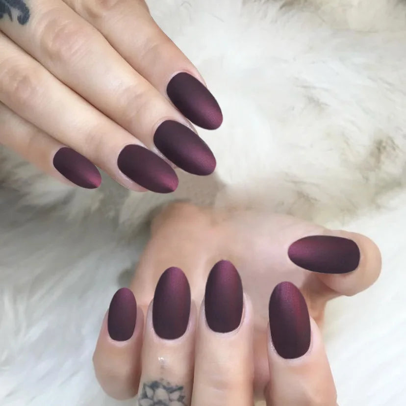 24pcs/set short fake nails for women girls almond ballet nail tips matte red nude brown faux ongles press on acrylic false nail 1473