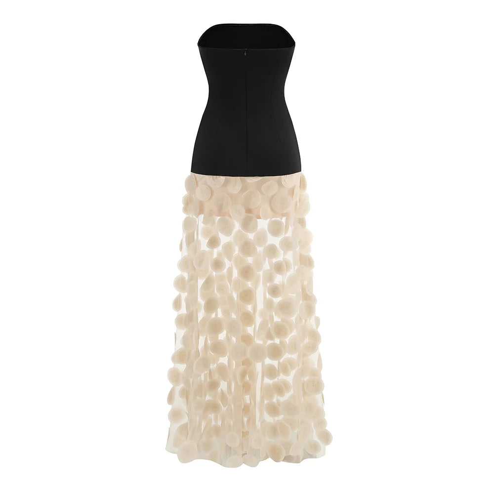 2025 Summer Black Strapless Apricot Hound Piece See-through Long Dress Hem Celebrity Birthday Party Dress Wedding Party Vestido