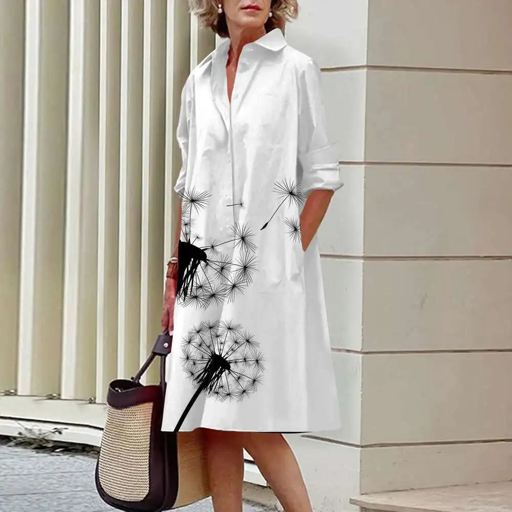 Women's Elegant Shirt Dresses Fall Fashion Floral Long Sleeve Loose A-Line Dresses Women's Office Ladies Red Green Lapel Gowns A9SZXG248291338