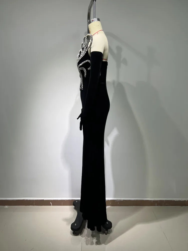 2024 Women Long Sleeve With Gloves Off the Shoulder Floor-Length Dress Elegant Evening Party Prom Dress Vestido