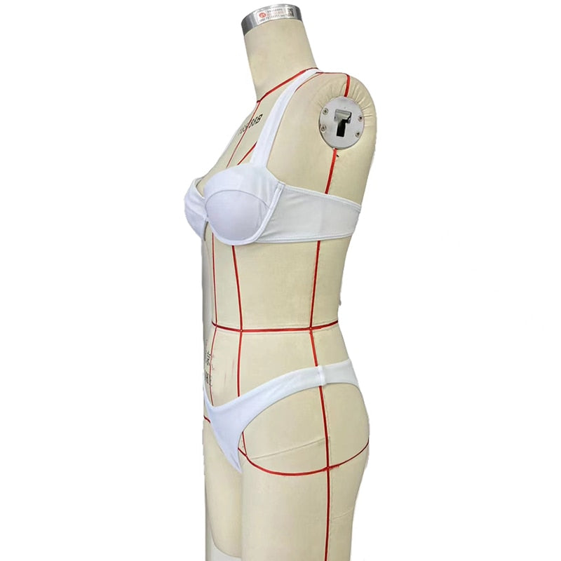 Swimsuit Sexy Bikini Two Piece Lace Up Square Neck High Waist Soid Holida Bathing Suit Beachwear For Female