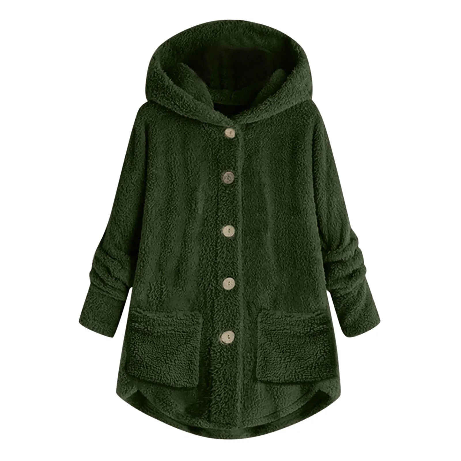 Women's Coat Winter Coat Fashion Plush Pocket Irregular Long Sleeve Keep Cat Ears Warm Coat green