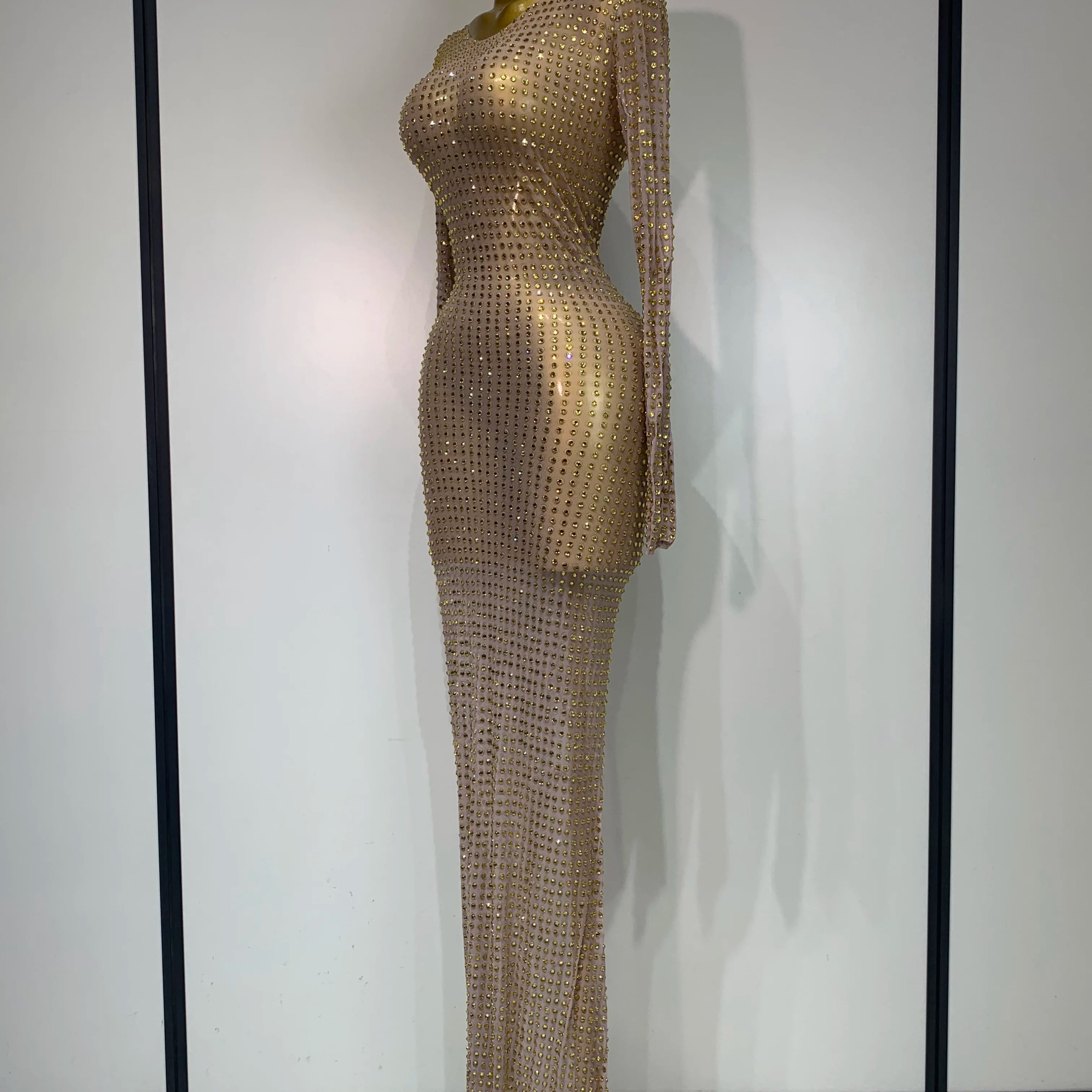 Sparkly Rhinestone Elegant Party Long Dress Celebrity Evening Luxury Birthday Nightclub Prom Gown Singer Dancer Stage Outfit