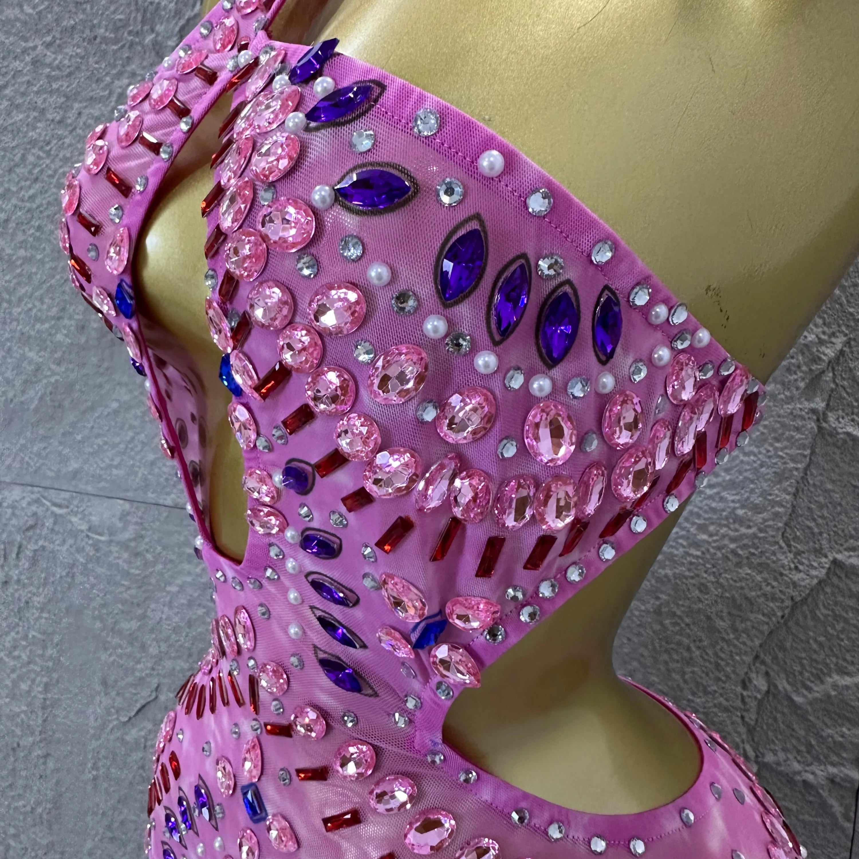 Women Sexy Cutout Full Crystal Embellished Bodycon Mermaid Outfit Sheer Mesh Maxi Dress Stage Performance Evening Party Costume