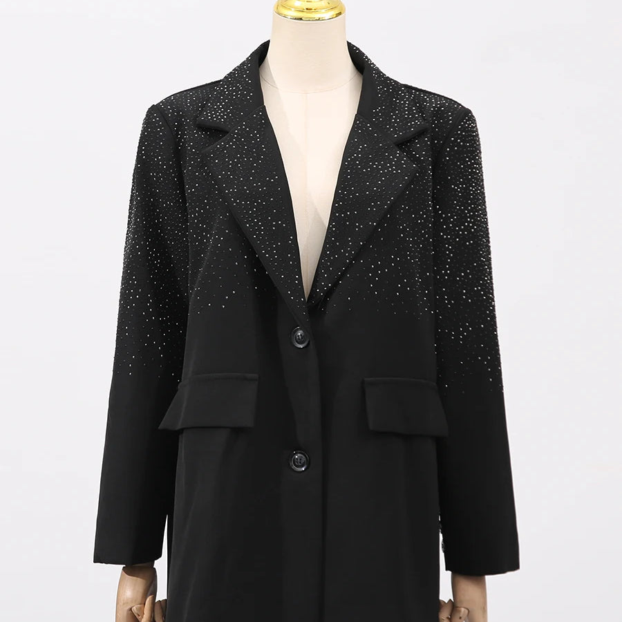 Solid Spliced Stick Drill Elegant Jackets for Women Lapel Long Sleeves Patchwork Single Breasted Jacket Female New WHITE