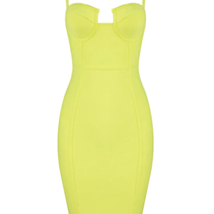 9 Colors Ladies Sexy Blue Yellow Black Rayon Women Summer Bandage Dress Celebrity Designer Fashion Party Dress Vestido Yellow