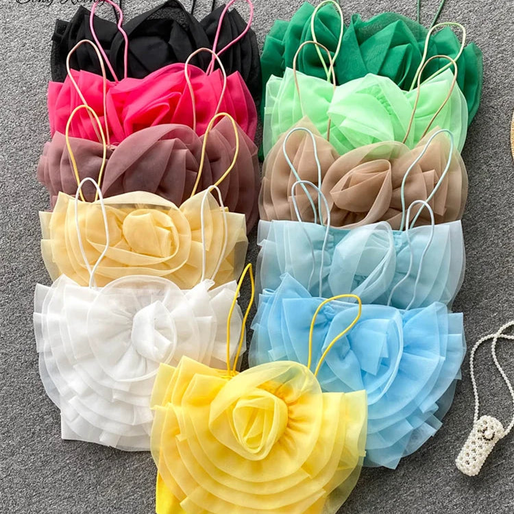 SINGREINY Female 3D Flowers Vacation Style Sexy Camis Summer Design Sheath Tops Women Solid Slim Short Streetwear Beach Camisole