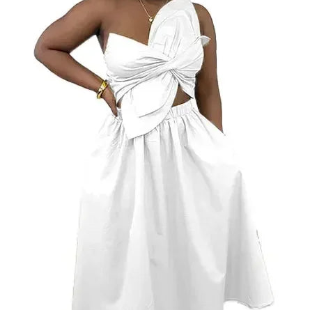 Women Big Petal Front Strapless Midi Long Dress 2024 Summer Street Vestidos Sexy Party Evening Chic Big Swing Dresses White