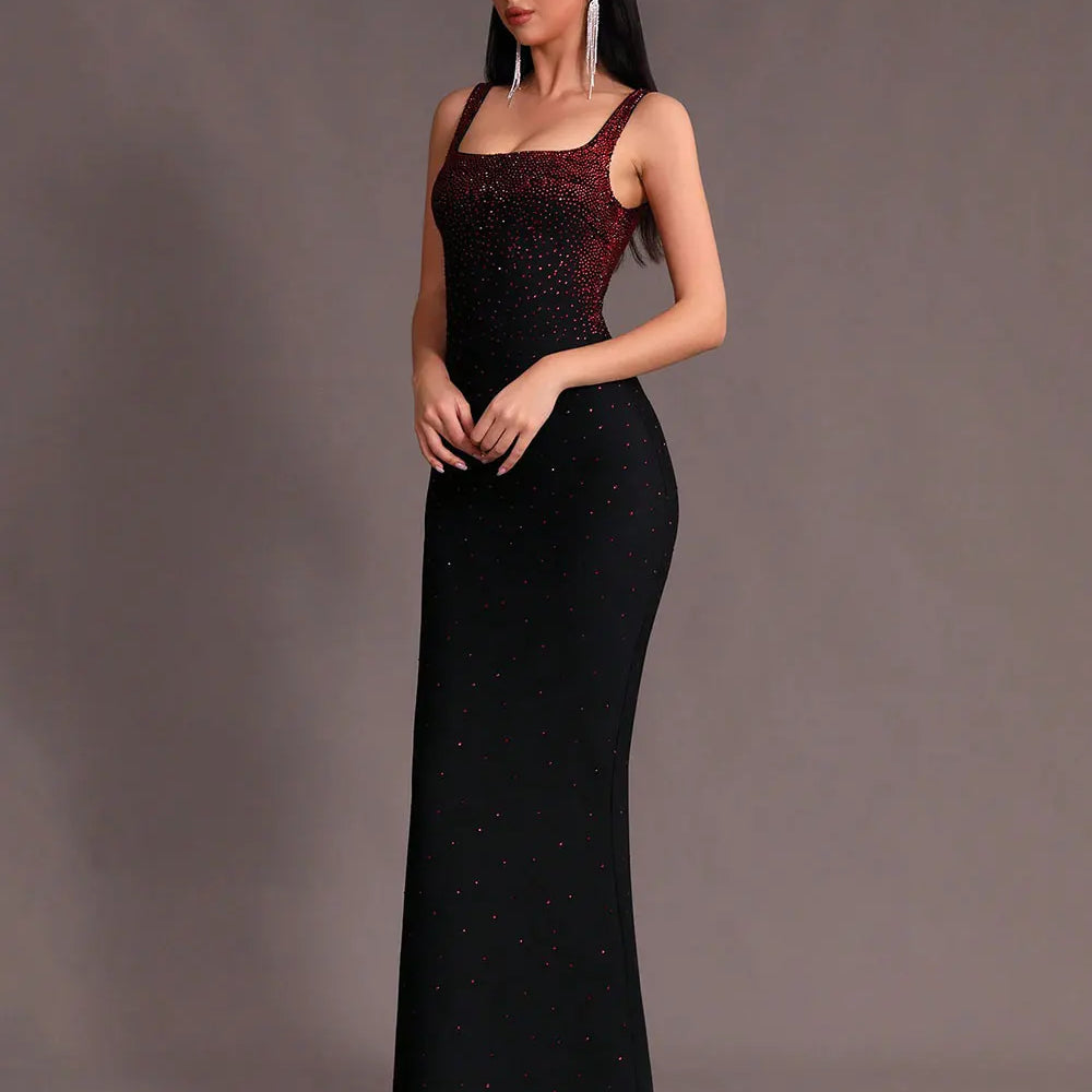 2025 Elegant Women Light Luxury Hot Diamond Bandage Dress Camisole Sleeveless Bodycon backless Long Dress Evening Party Vestidos