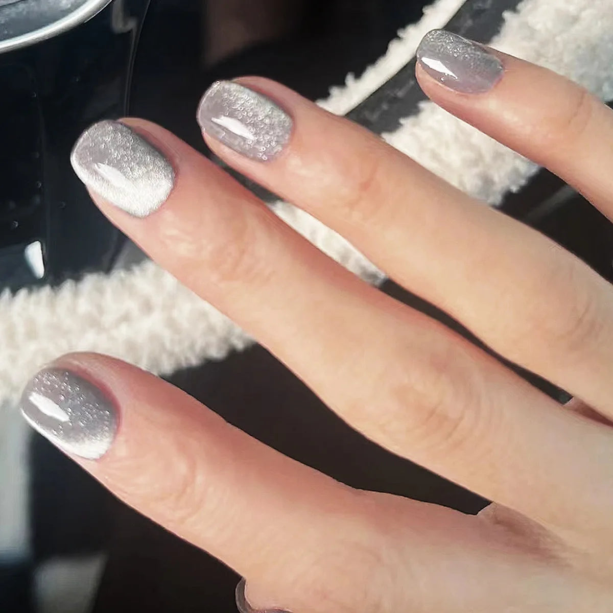 24pcs/set short square fake nails cat eyes glitter pink green purple yellow nude nail tips faux ongles press on false nail art 20