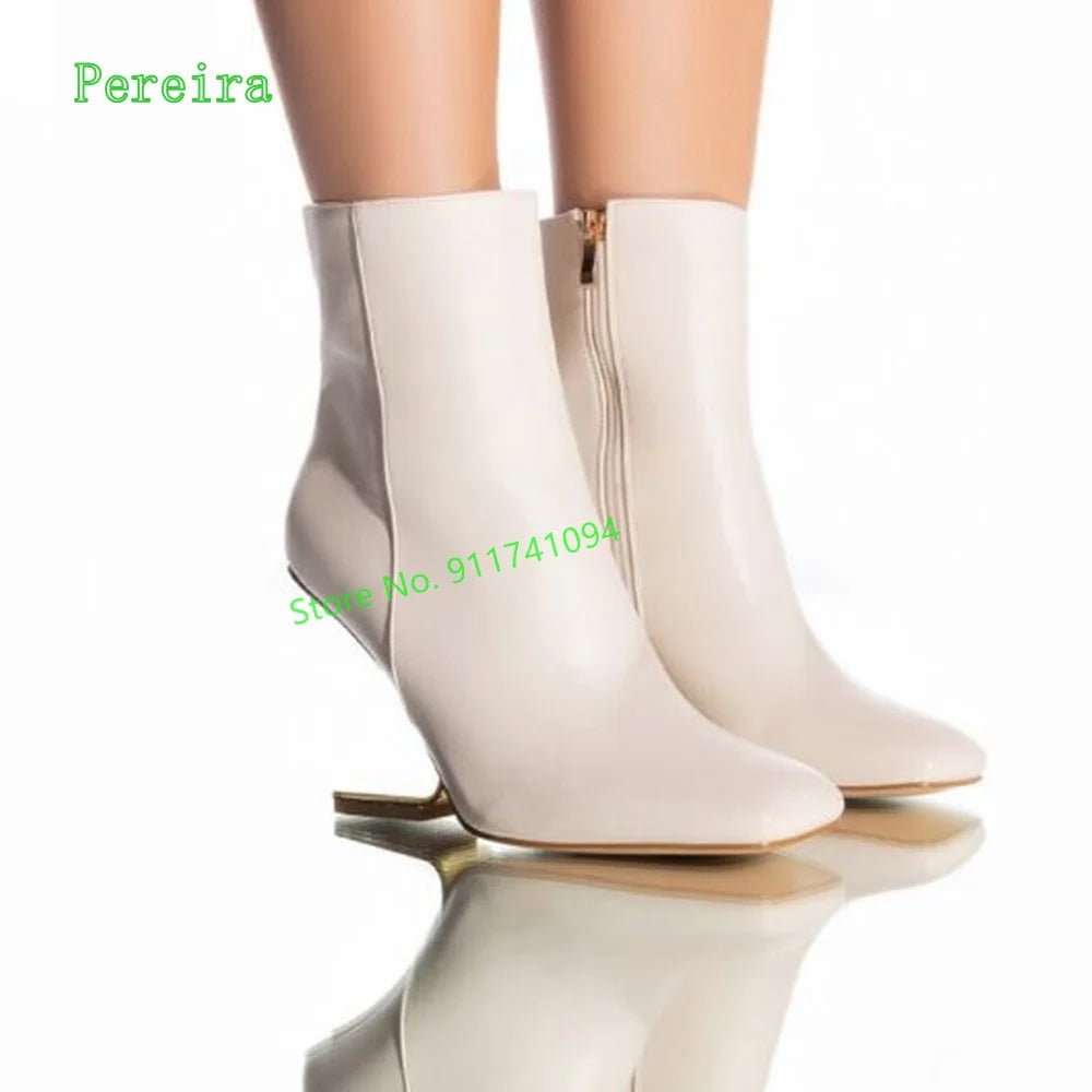 2024 White Ankle Boots Women's New Arrival Matte Leather Pointed Toe Hidden Heel Side Zipper Fashion Ladies Short Boots Autumn