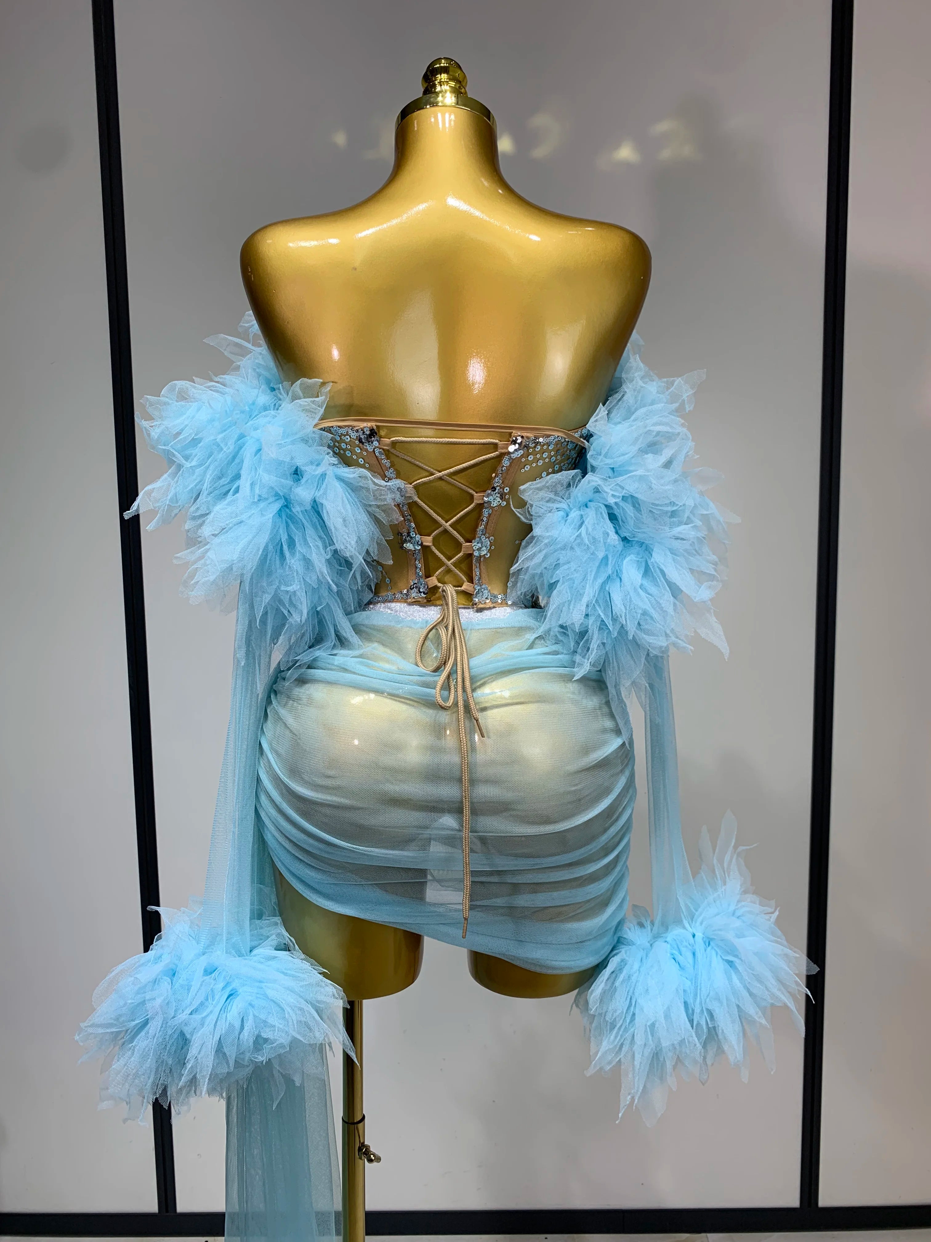 Women Sexy Backless Mesh Transparent Three Pieces Set Performance Dance Costume Nightclub Birthday Photo Shoot Stage Outfit