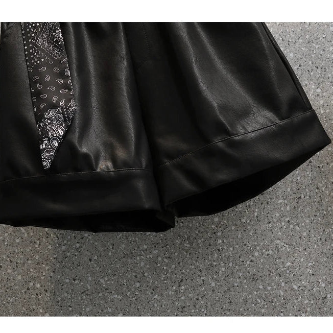 Plus Size Y2K PU Shorts For Women Loose Casual Elastic Waist Leather Mini Shorts Pant Female Large 3XL 4XL Clothing Free Ship