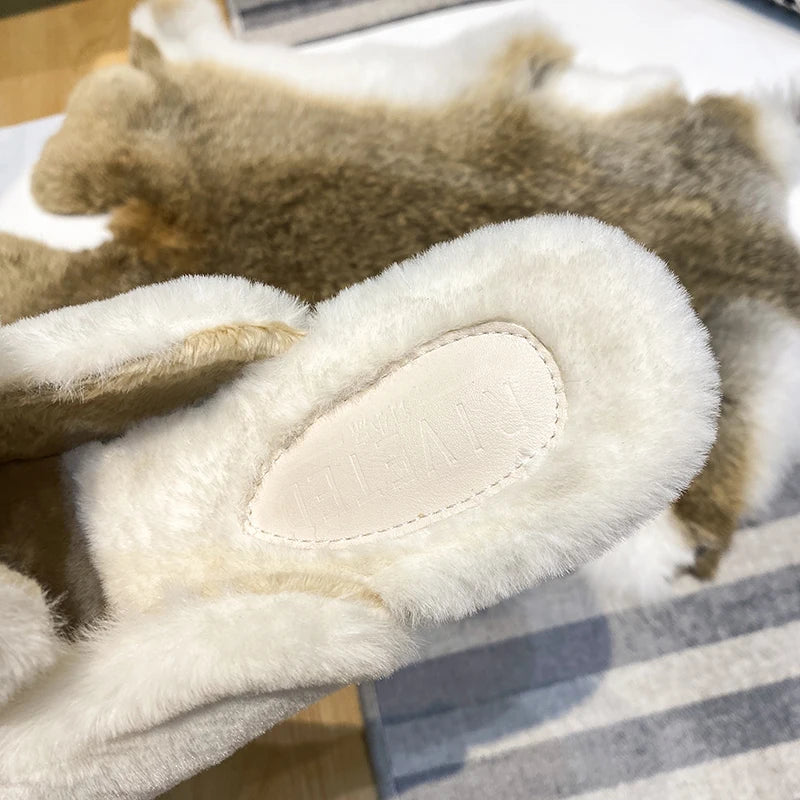 women's plush flat slippers Winter Home and Outdoor Shoes Fashionable fur warm design work and office mules Large size 41-44