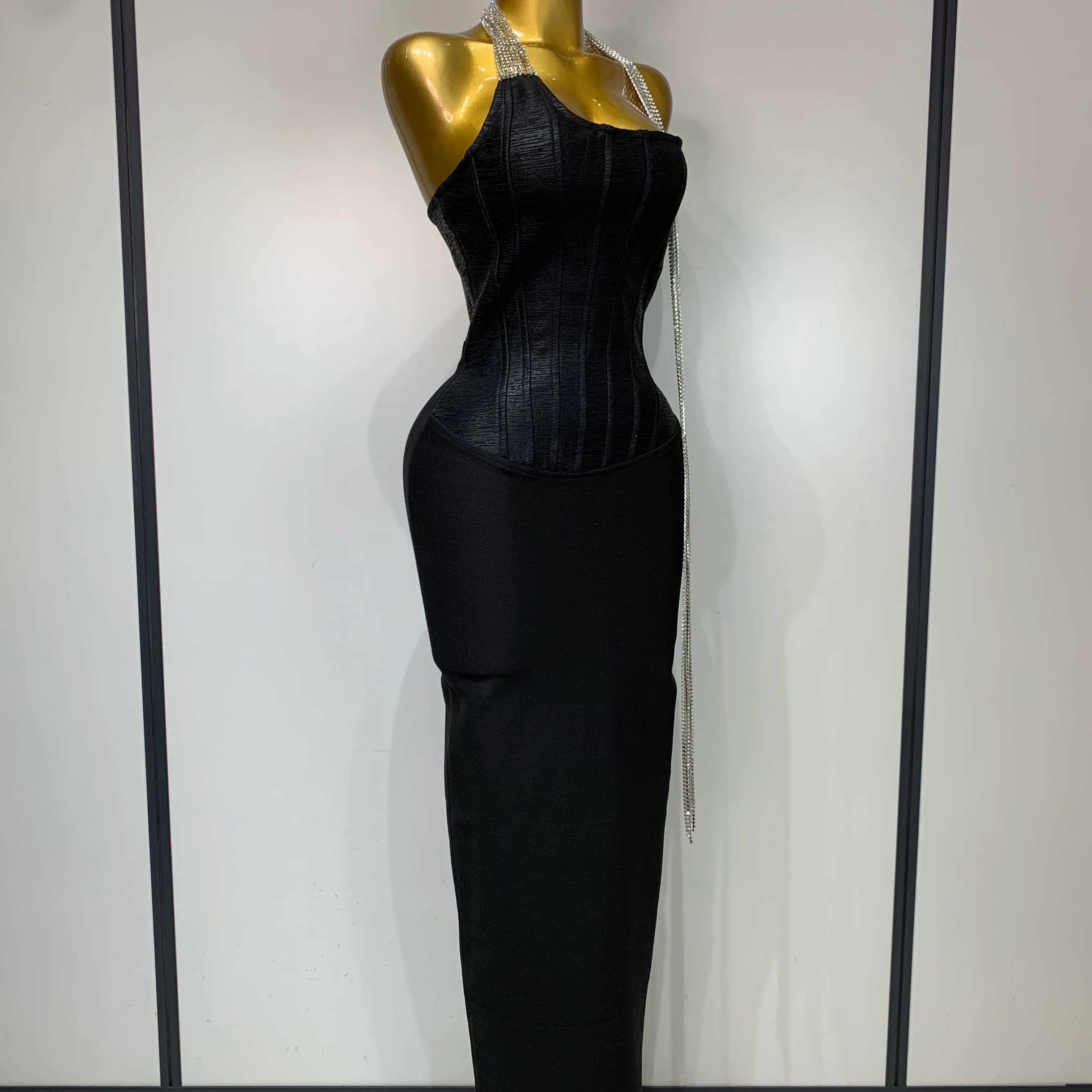 Women Sexy Strapless Backless Bandage Dresses Fashion Sleeveless Beading Cocktail Evening Party Luxury Birthday Prom Gown