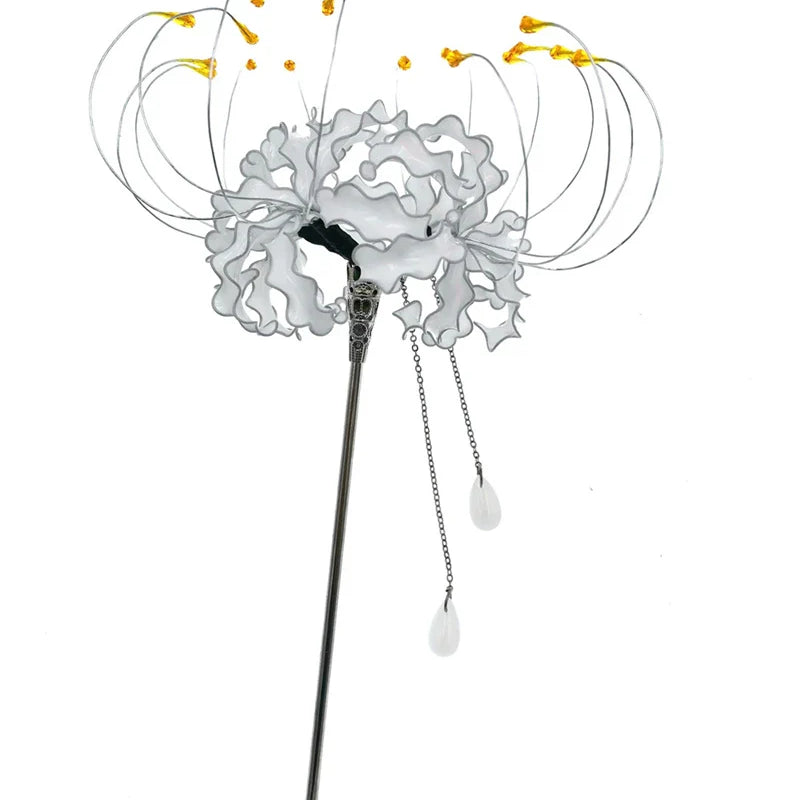 Handmade Lycoris Radiata Flower Hairpin Kanzashi Hair Stick for Kimono Hair Accessory Cosplay Decor Ornament Women Girl Jewelry e