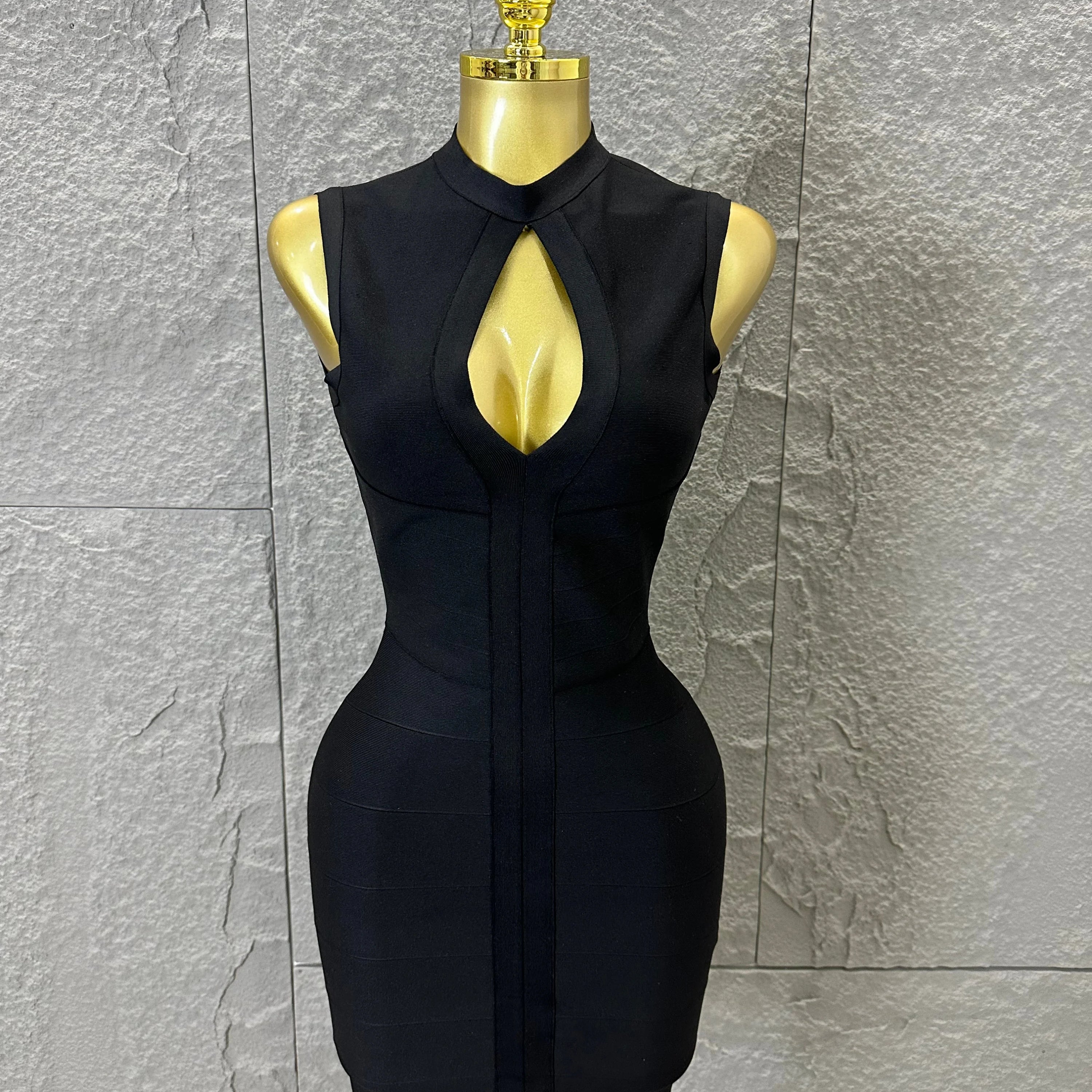 Sexy Sleeveless Keyhole Cutout Bandage Form-Fitting Outfit Evening Gala Party Fashion Celebrate Birthday Party Dress Vestido black