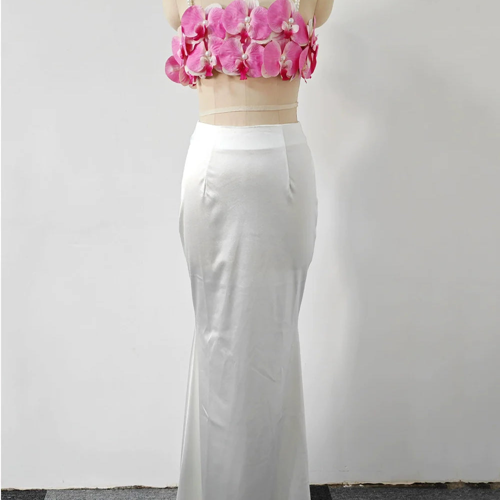 Sexy Pearl Flower Pearl Flower + Long Skirt Set Women Backless Wedding Holiday Party Lady Elegant Outfits 2025 Summer New