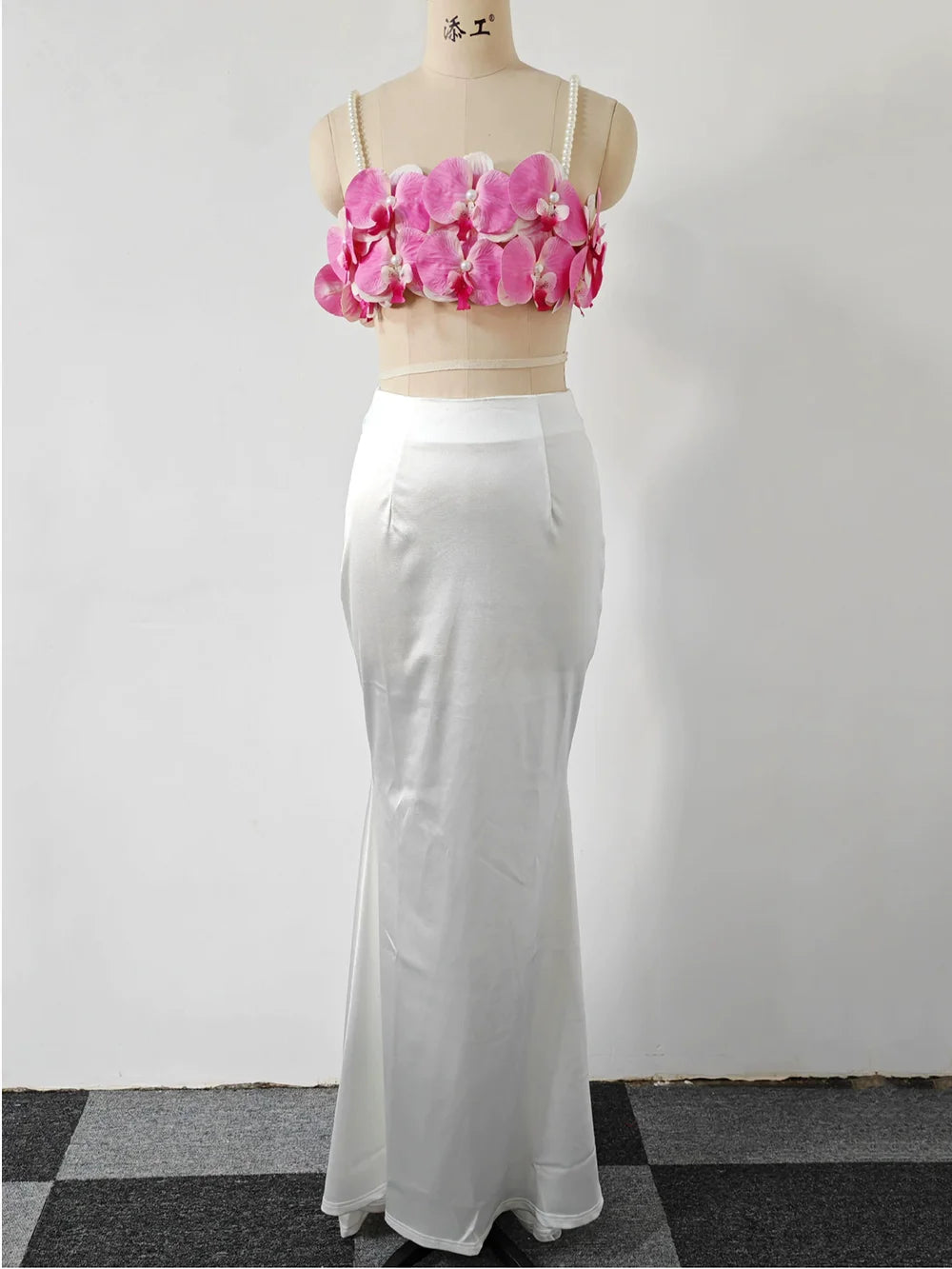 Sexy Pearl Flower Pearl Flower + Long Skirt Set Women Backless Wedding Holiday Party Lady Elegant Outfits 2025 Summer New