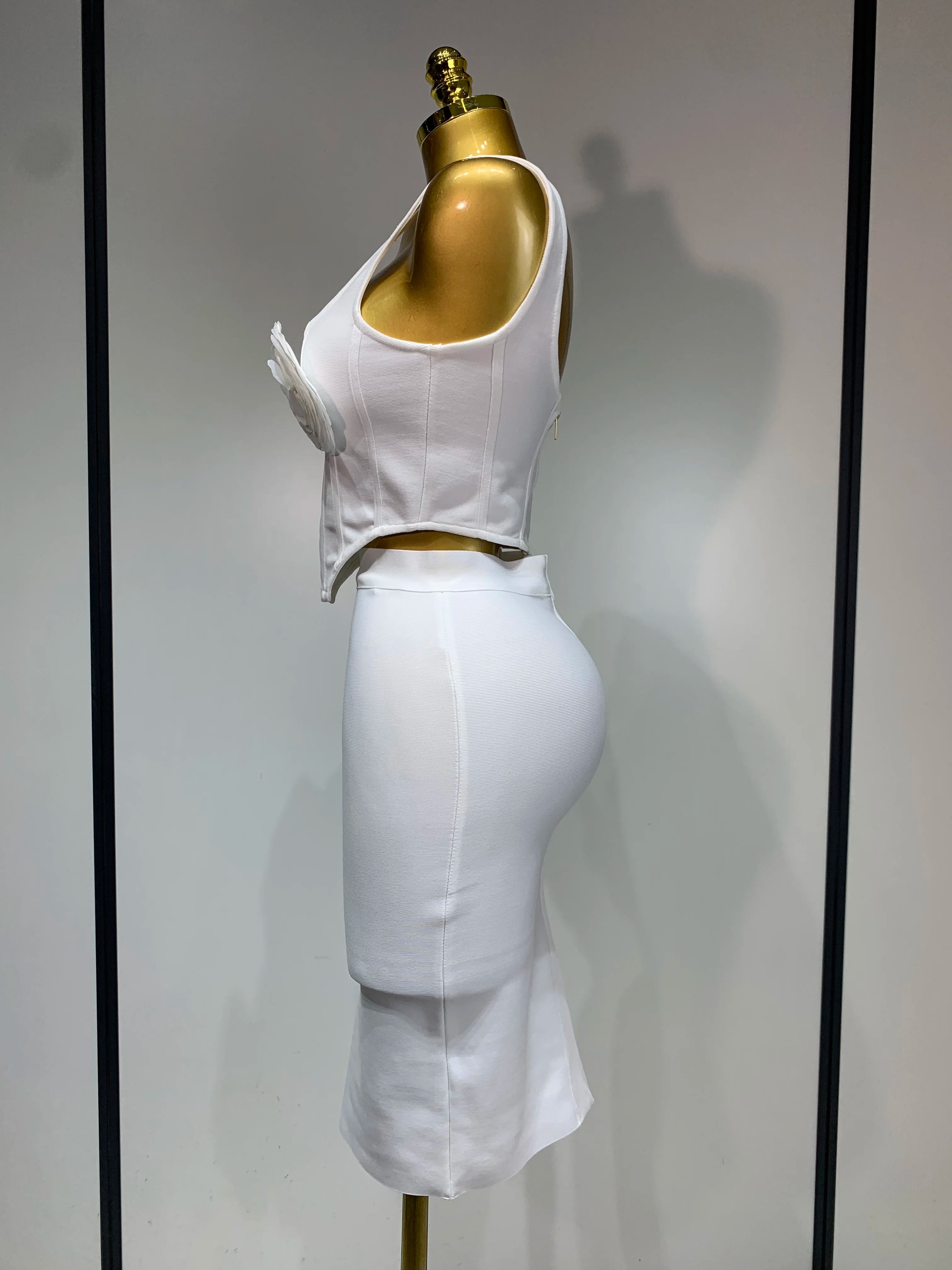 Women Sexy Square Collar Backless Flower Bandage Two Piece Set 2025 Knitted Elegant Evening Club Party Clothing