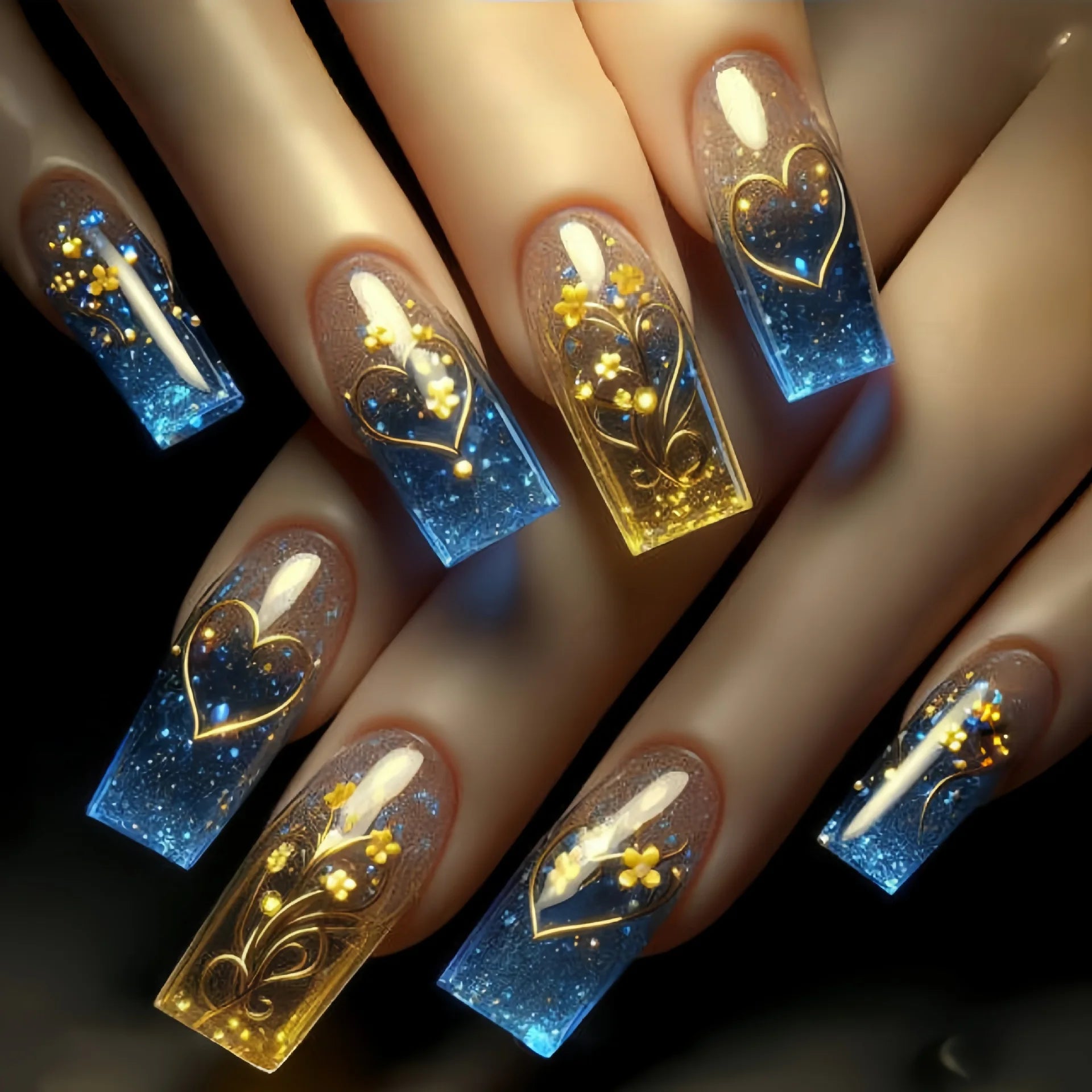 24Pcs Wearing Fake Nails with Gold Foil Glitter Rose Flowers French Ballet Acrylic Nail Set Removable Elegant Finished Manicure 4