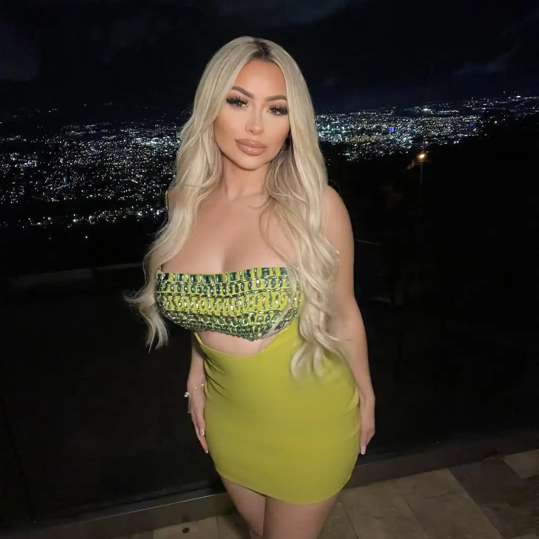 2025 Women Sexy Strapless Shinning Crystal Bodycon Mini Bandage Dress Nightclub Party Fashion Outfit