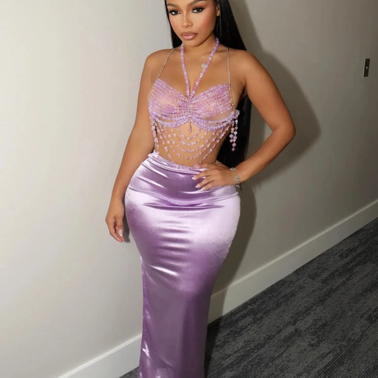 CM.YAYA Vintage Women Satin Bodycon Long Pencil Maxi Long Skirt 2025 Summer Sweet Holiday Beach Street INS Fashion OL Skirts