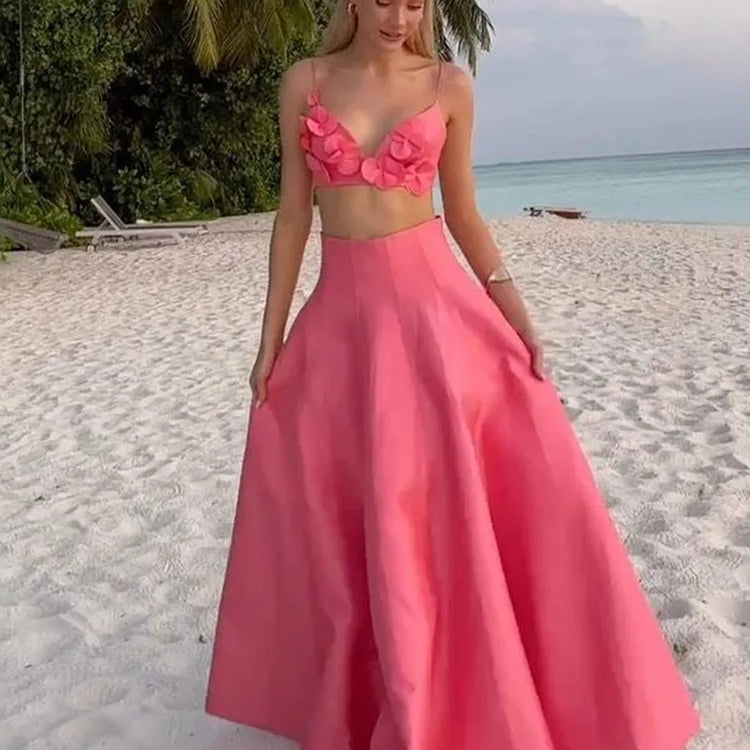 Chic Flower Printed V Neck Beach Dress For Women Fashion Sleeveless Backless Ruffles Midi Dresses 2025 Summer Lady Holiday Robes Clear