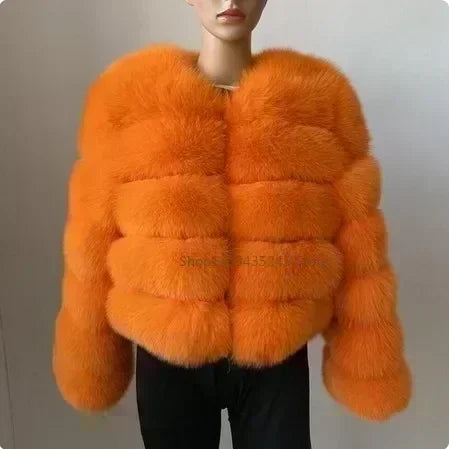 Women's Fashion Faux Fur Coat Super Hot Autumn Winter Women Short Faux Fox Fur Fluffy Jacket High Quality 5xl Ladies Furry Coats orange