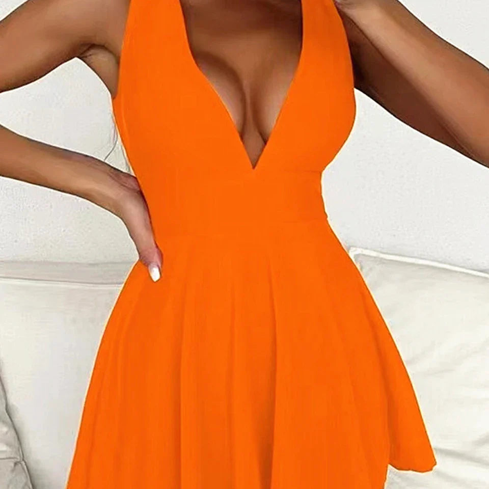 Deep V Neck Swimsuit Women One Piece Backless Swimwear Solid Beach Skirt Summer Female Bathers Bathing Swimming Bodysuit