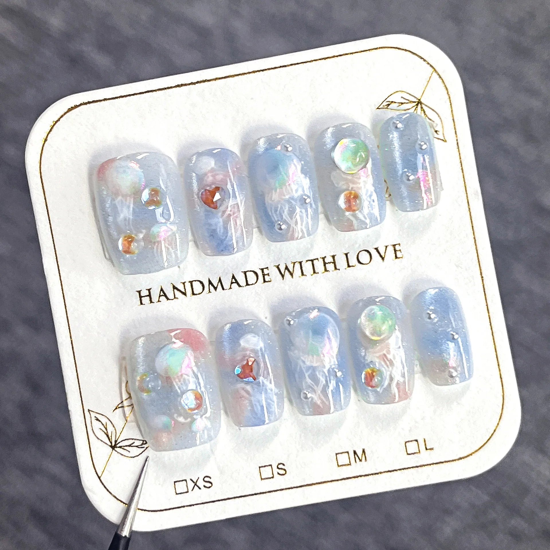 10Pcs Summer Fresh Fruit Pattern Design False Nails Detachable Lovely Short Square Ballet Glossy Full Cover Handmade Nails Art 3 Size M