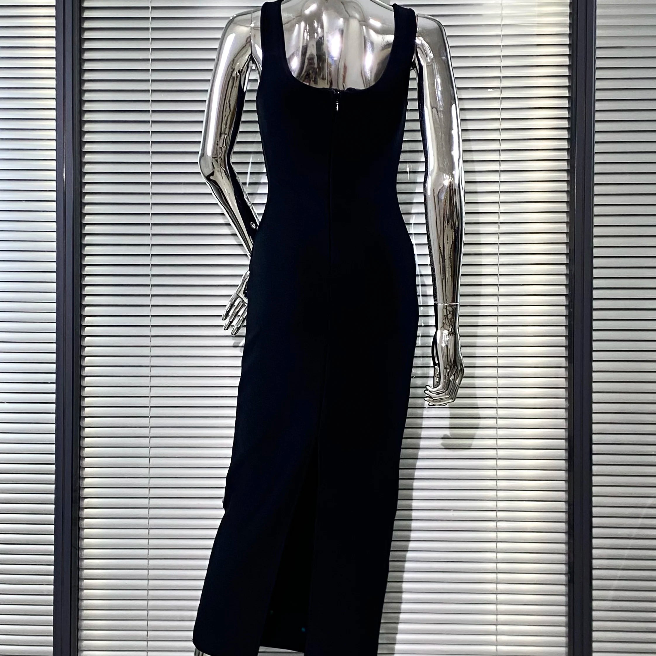 Sparkling Diamonds Sleeveless Package Black Bandage Ankle Length Dress Woman evening Party Dress Celebrity Birthday Party Outfit