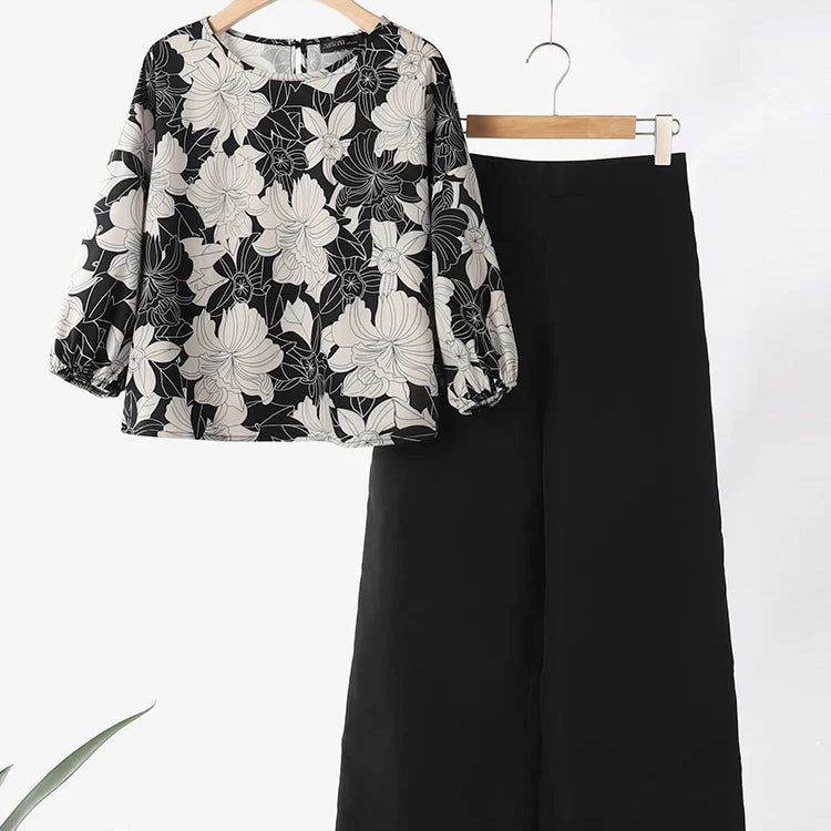 Fashion Trousers Suit Women 3/4 Sleeve Blouse Wide Leg Pant Sets Summer Matching Sets ZANZEA 2PCS Casual Printed Tracksuits