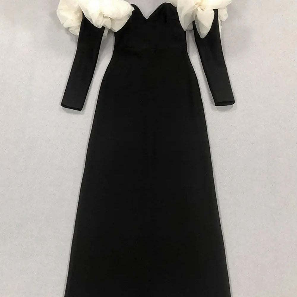 2024 Sexy Women Long Bandage Dress Fashionable Off Shoulder Chiffon Patchwork Long Sleeved Bodycon Backless Dress Party Vestidos