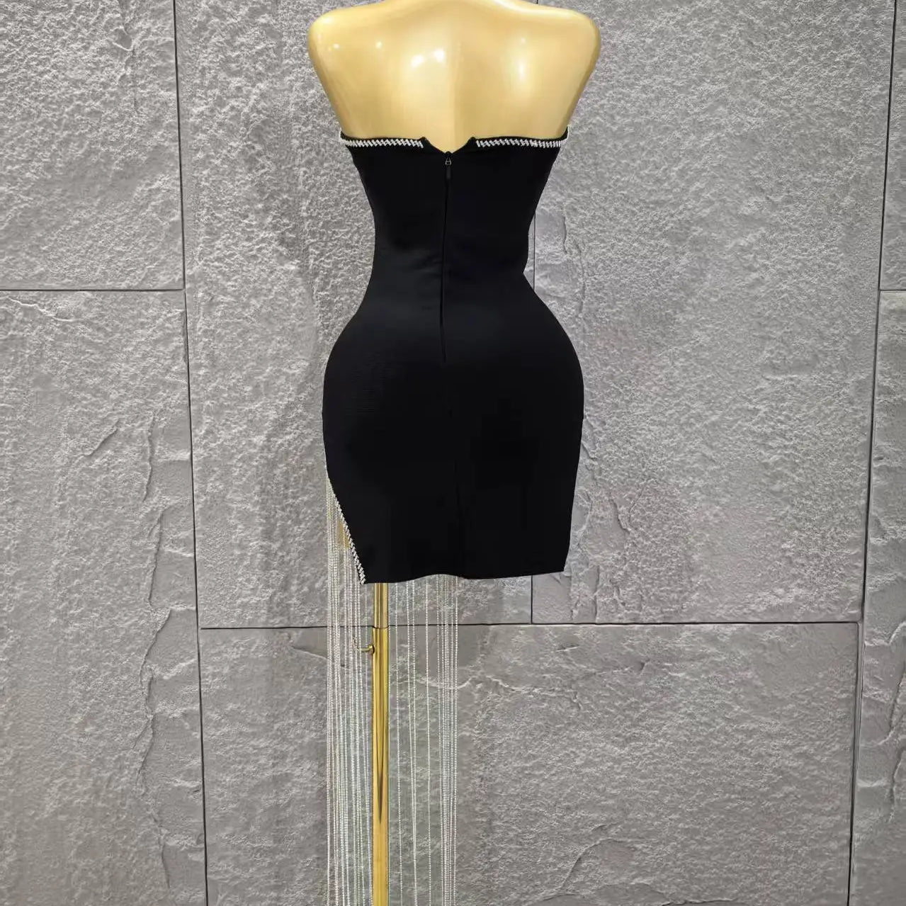 Women Sexy Strapless Diamond Chain Bodycon Mini Bandage Dress Celebrate Nightclub Party Birthday Cocktail Outfit